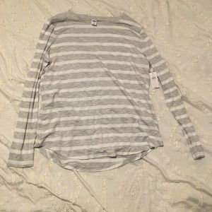 Gray and White Striped Long Sleeve Shirt